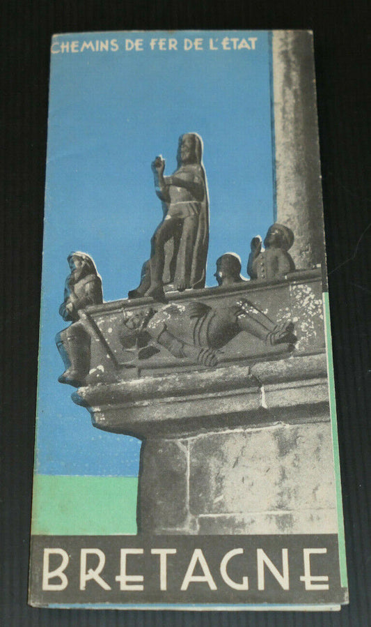 ANCIEN DEPLIANT TOURISTIQUE PUBLICITE TOURISME VOYAGE TRAIN BRETAGNE CIRCA 1930