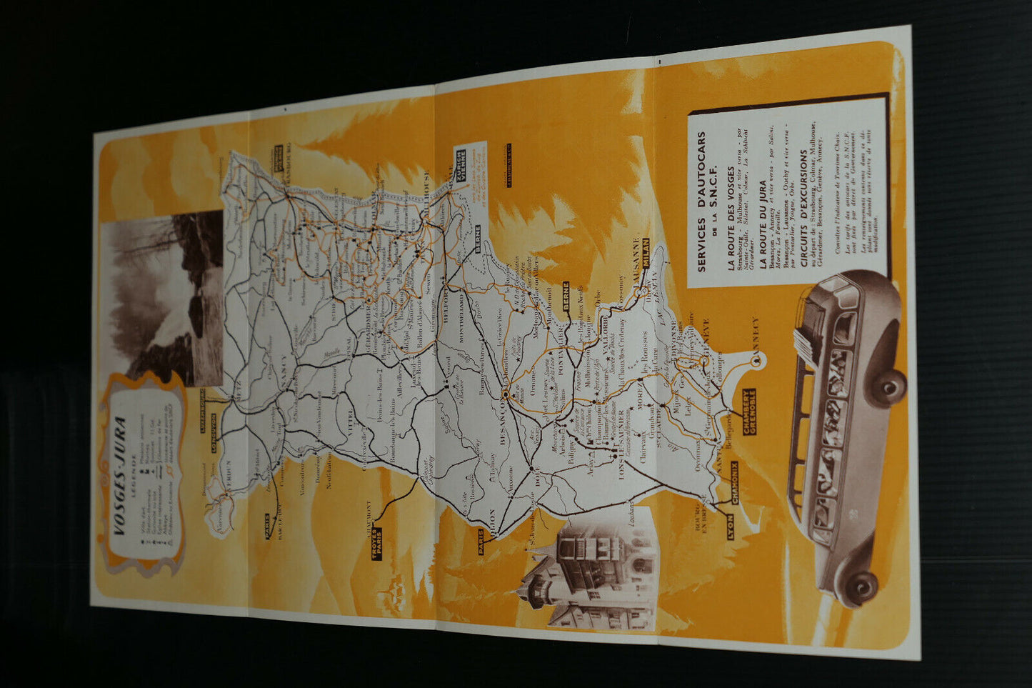 ANCIEN DEPLIANT TOURISTIQUE TOURISME VOYAGE TRAIN SNCF VOSGES JURA 1948