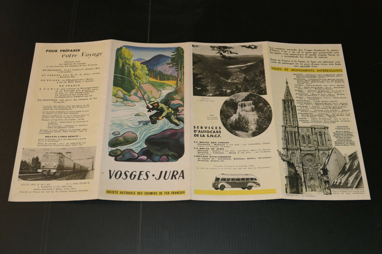 ANCIEN DEPLIANT TOURISTIQUE TOURISME VOYAGE TRAIN SNCF VOSGES JURA 1950