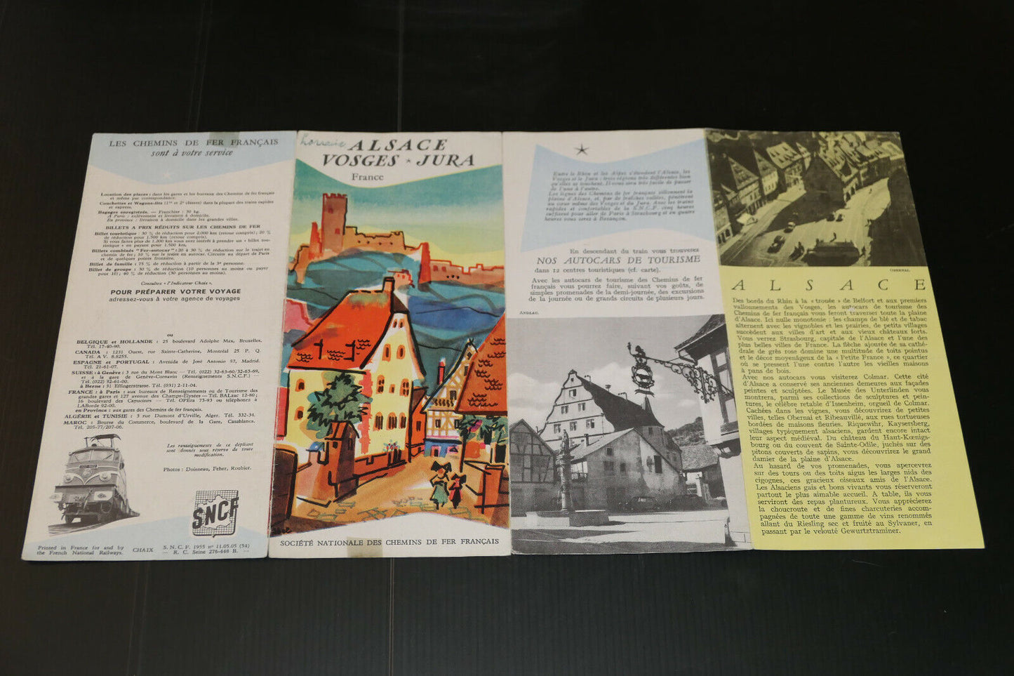 ANCIEN DEPLIANT TOURISTIQUE TOURISME VOYAGE TRAIN SNCF ALSACE VOSGES JURA 1955