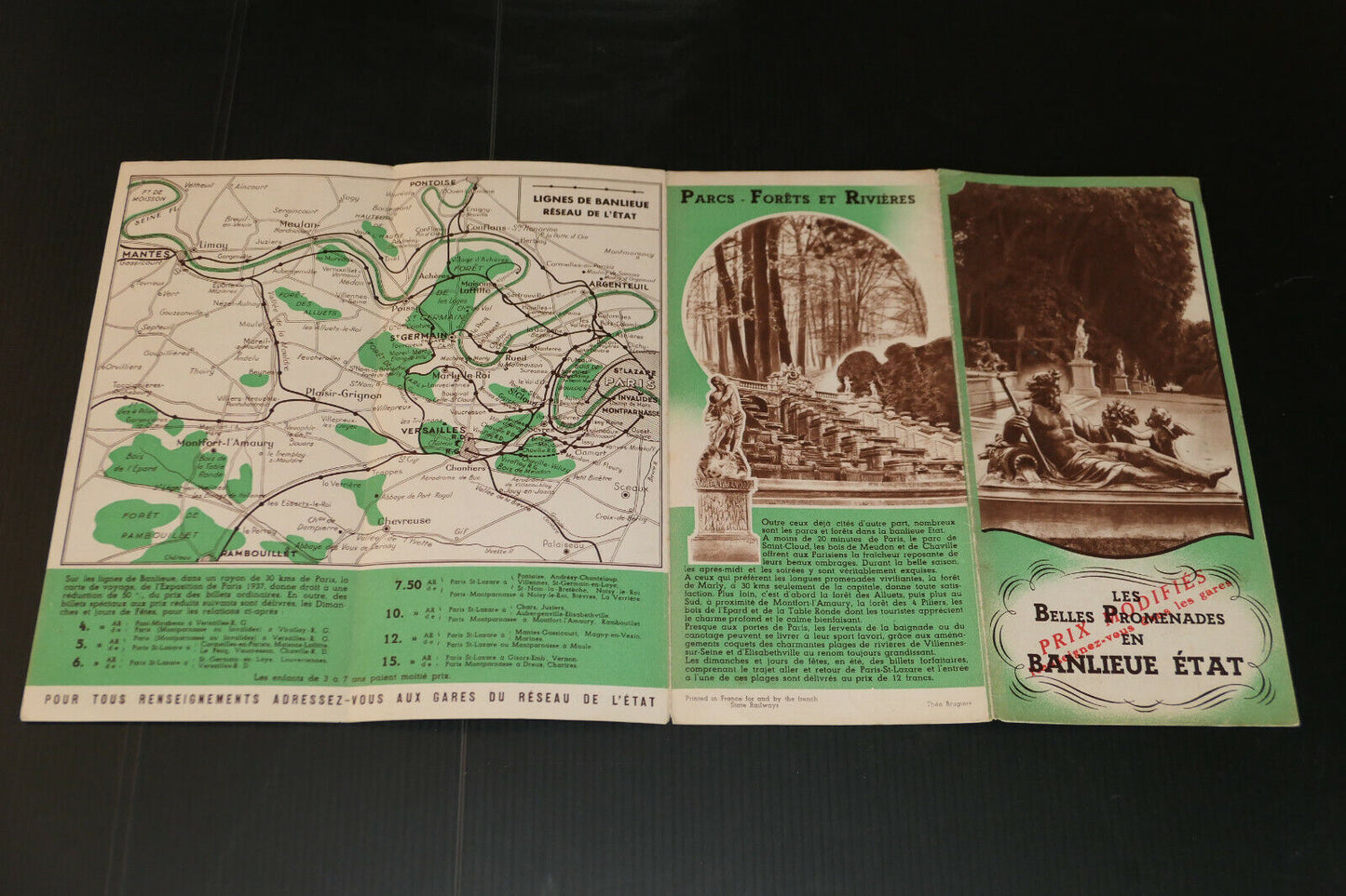 ANCIEN DEPLIANT TOURISME TRAIN LES BELLES PROMENADES EN BANLIEUE ETAT CIRCA 1930
