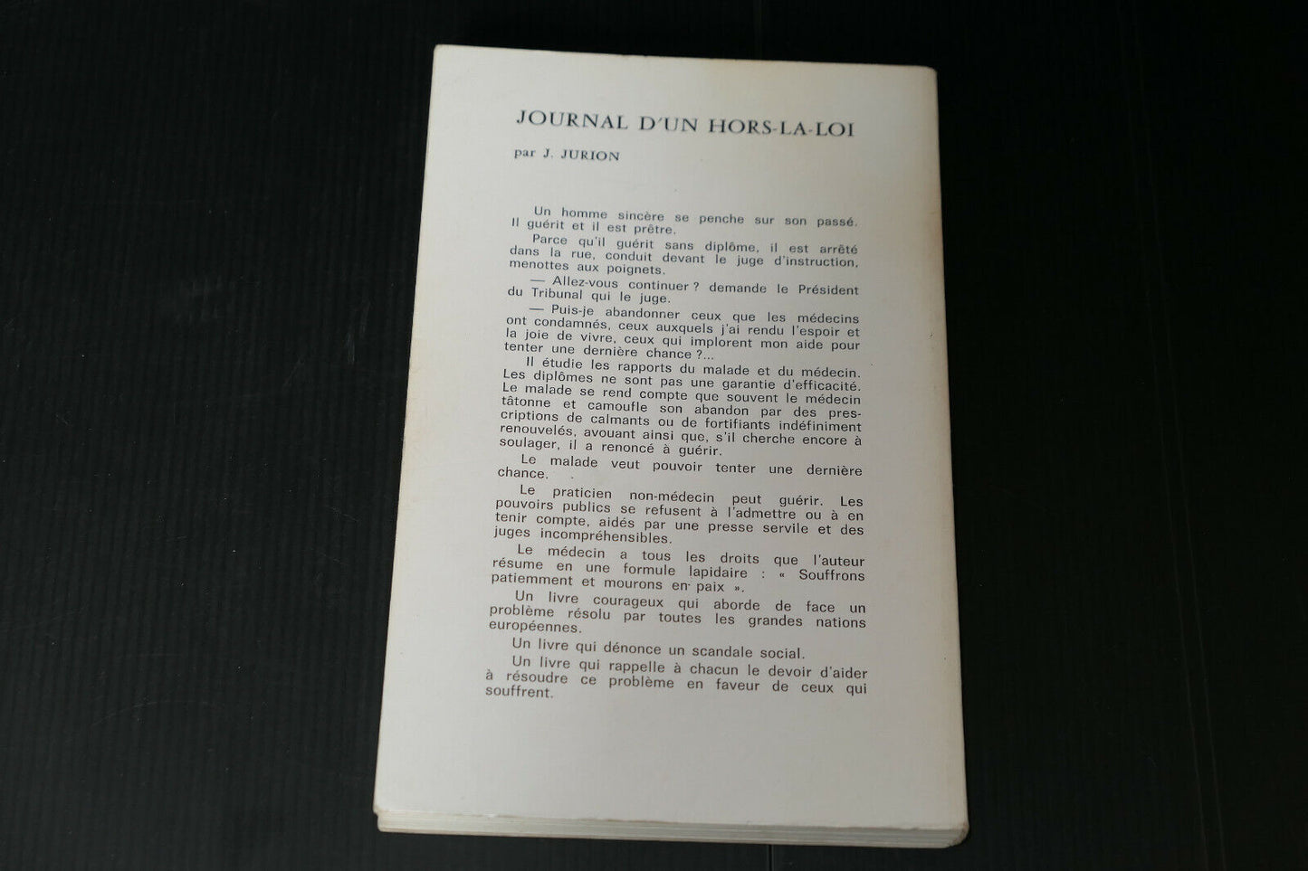 JURION / JOURNAL D'UN HORS-LA-LOI, UN PRETRE PARMI LES GUERISSEURS / 1976
