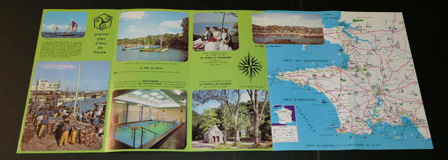ANCIEN DEPLIANT TOURISTIQUE VACANCES DOUARNENEZ TREBOUL FINISTERE BRETAGNE 1973