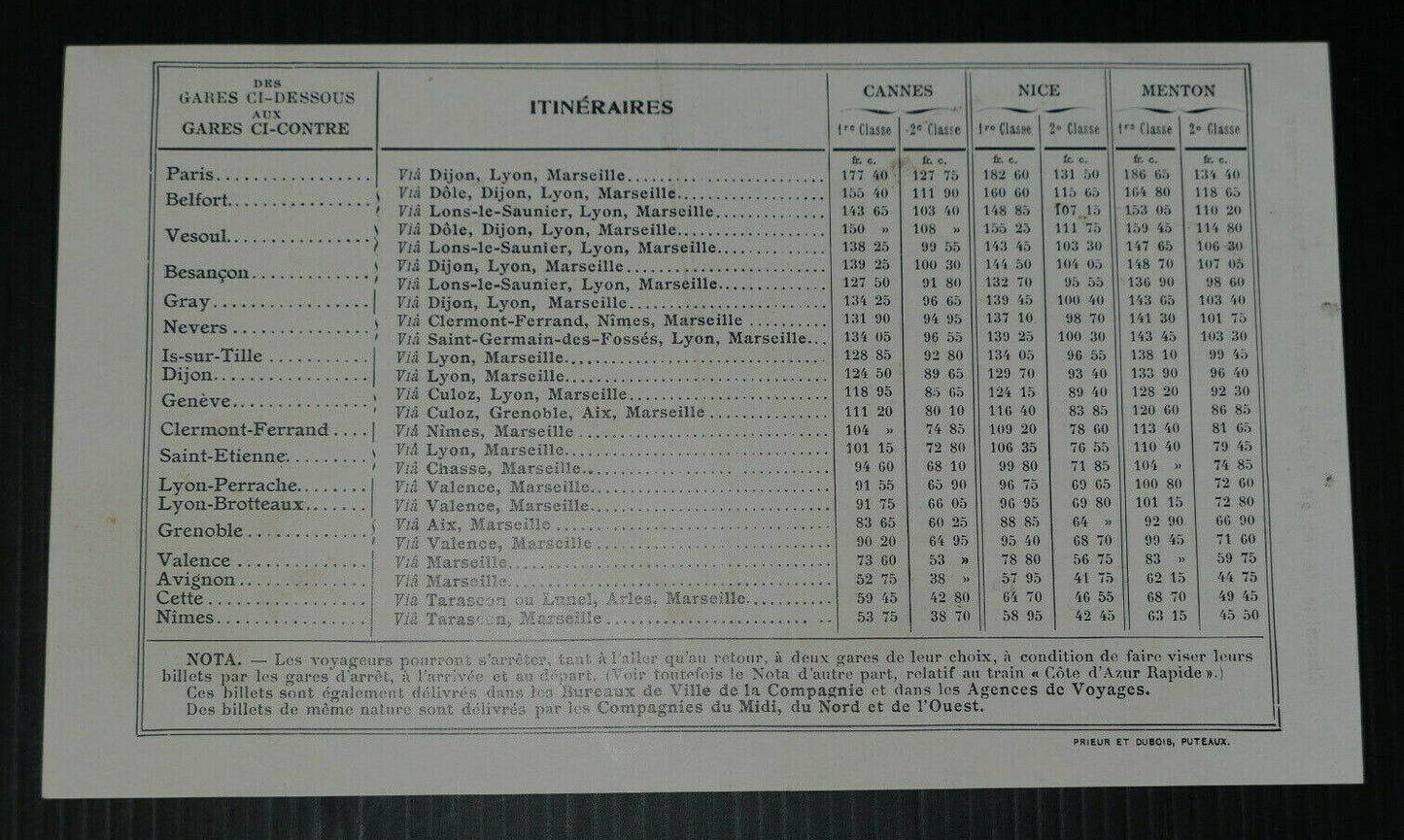 CARNAVAL DE NICE 1909 ANCIENNE PUBLICITE TRAIN CHEMINS DE FER PLM TARIFS BILLETS