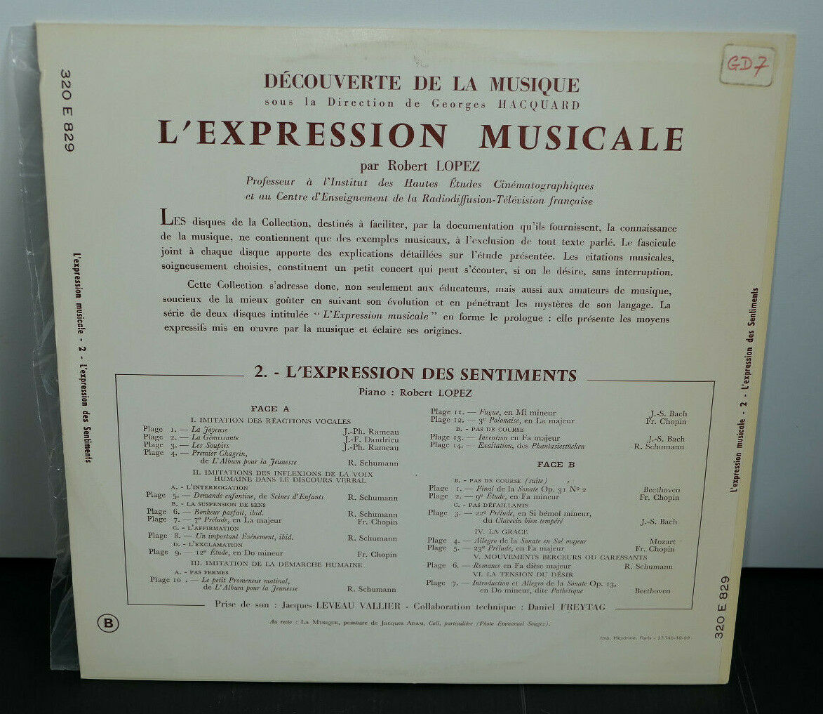 LP 33T 12" ROBERT LOPEZ PIANO / L'EXPRESSION MUSICALE 2 / RAMEAU SCHUMANN CHOPIN