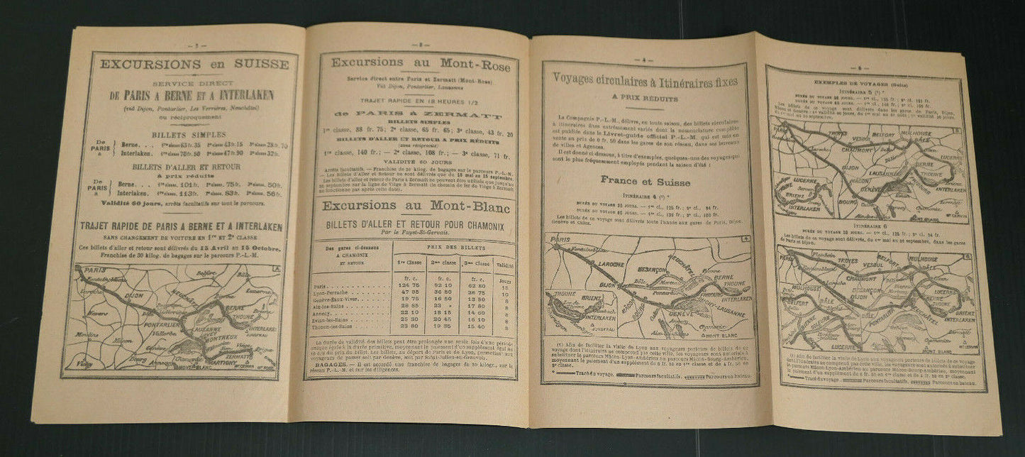 ANCIEN DEPLIANT TOURISME CHEMINS DE FER PLM SUISSE ITALIE ETE 1899 MONT CERVIN