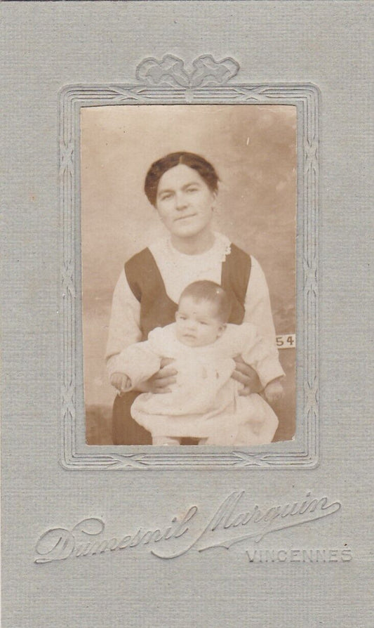 ANCIENNE PHOTO COLLEE SUR CARTON PORTRAIT FAMILLE MERE ET BEBE CIRCA 1930