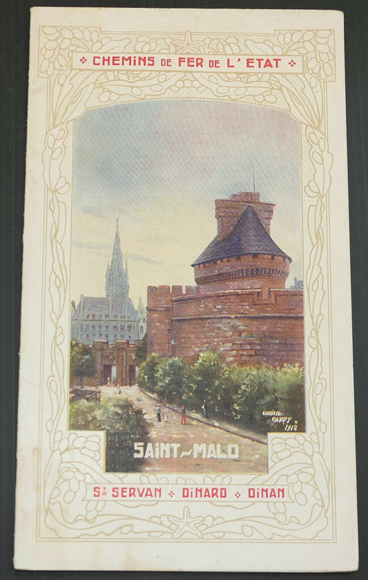 ANCIEN DEPLIANT CHEMINS DE FER DE L'ETAT SAINT-MALO ST-SERVAN DINARD DINAN 1912