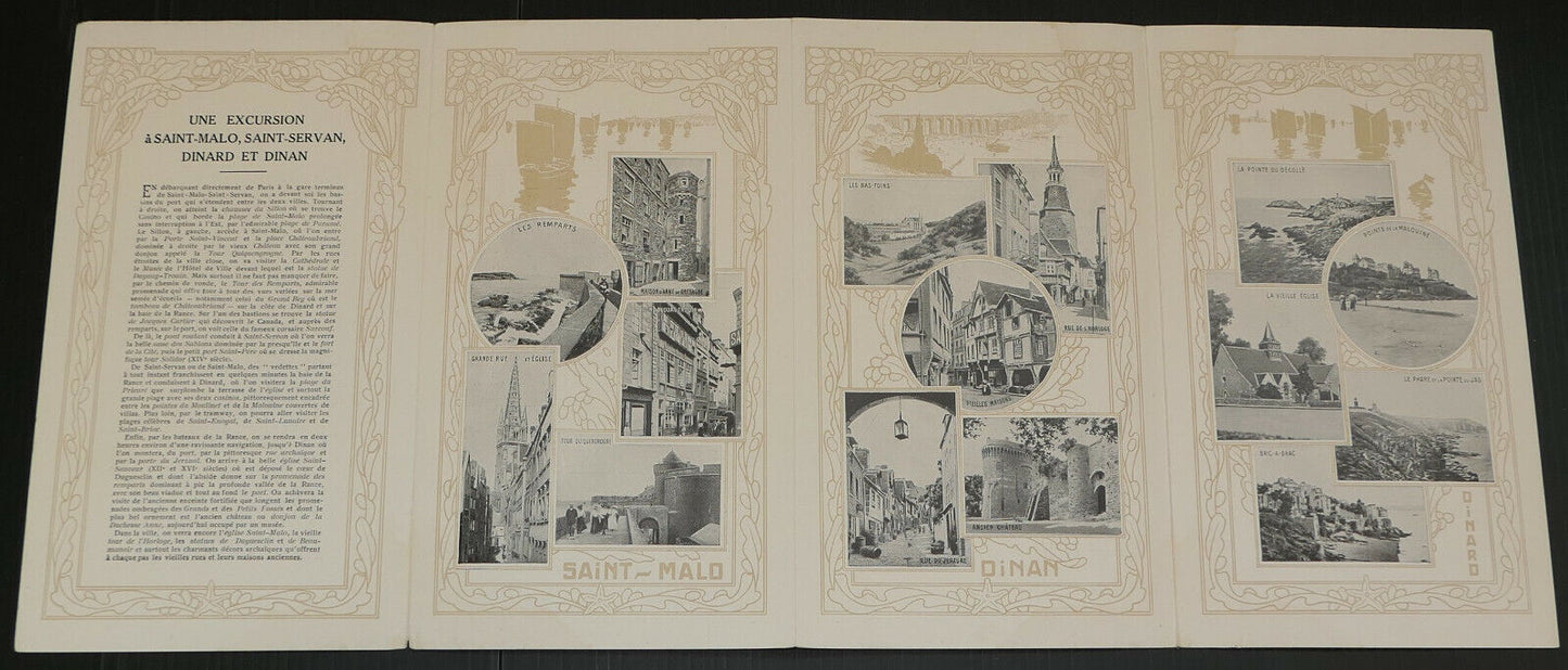 ANCIEN DEPLIANT CHEMINS DE FER DE L'ETAT SAINT-MALO ST-SERVAN DINARD DINAN 1912