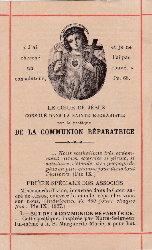 ANCIENNE IMAGE PIEUSE HOLY CARD COMMUNION REPARATRICE BILLET D'ADMISSION 1892