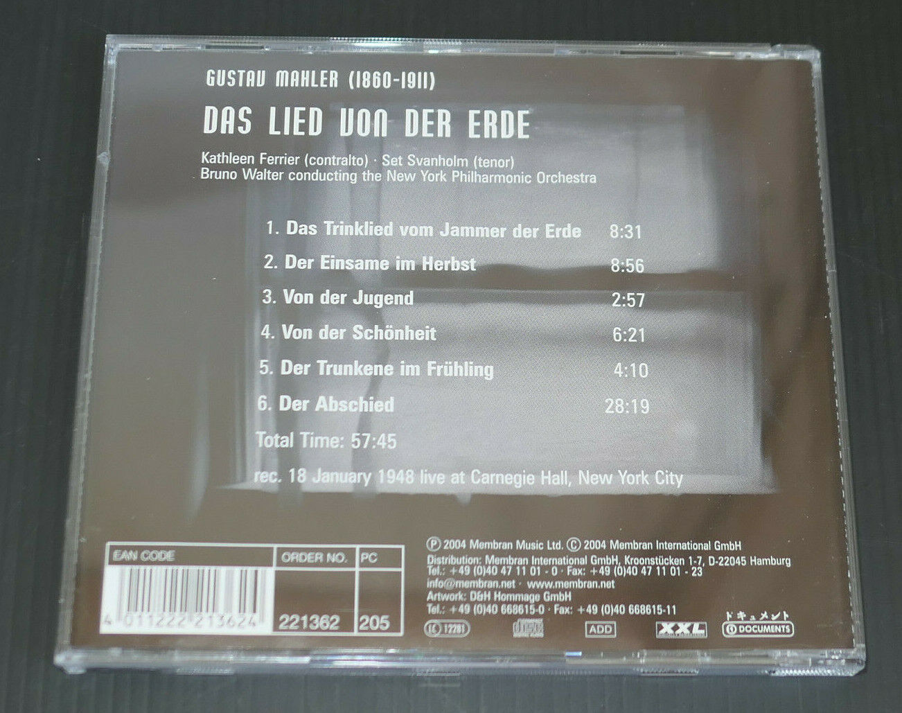CD GUSTAV MAHLER DAS LIED VON DER ERDE / KATHLEEN FERRIER / SET SVANHOLM / 2004