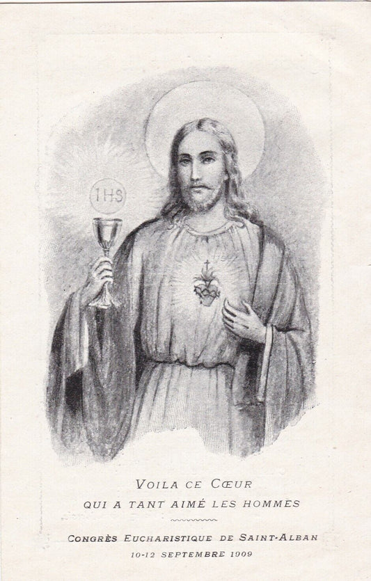 ANCIENNE IMAGE PIEUSE RELIGIEUSE HOLY CARD SOUVENIR CONGRES EUCHARISTIQUE 1909