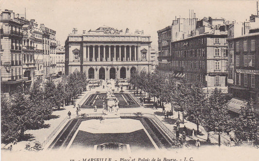 OLD POSTCARD CPA MARSEILLE PLACE AND PALAIS DE LA BOURSE (1914) 