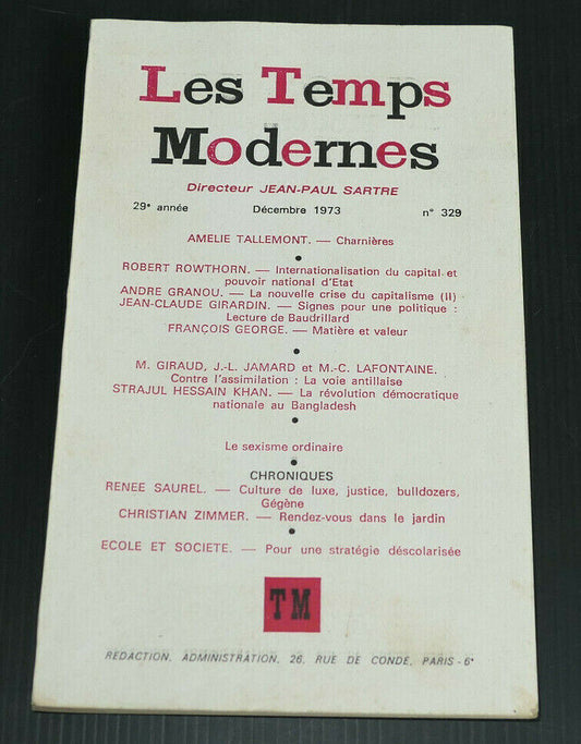 LES TEMPS MODERNES N°329 / 1973 / JEAN-PAUL SARTRE