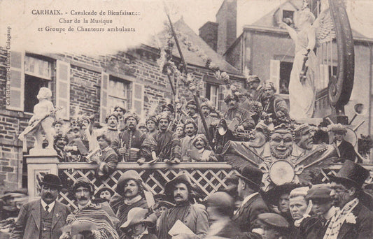 OLD POSTCARD CPA CARHAIX CHARITY CAVALCADE MUSIC FLOAT 