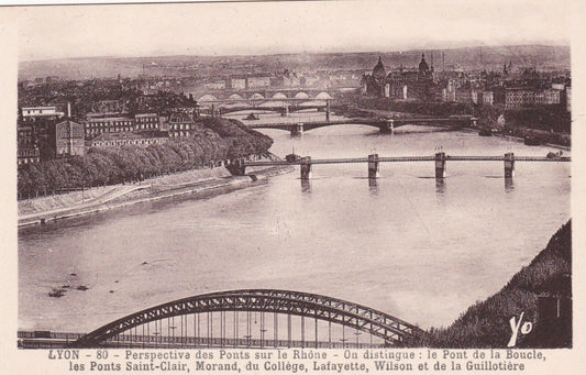 CARTE POSTALE ANCIENNE CPA LYON PERSPECTIVE DES PONTS SUR LE RHONE