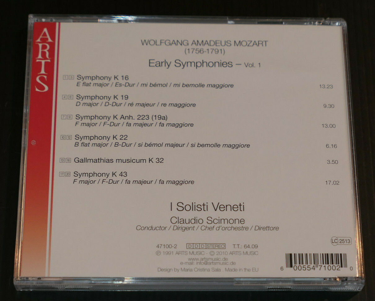 CD MOZART / EARLY SYMPHONIES / I SOLISTI VENETI CLAUDIO SCIMONE / ARTS 2010