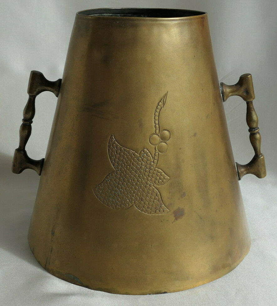 Antique Repoussé Chiselled Brass Pot with SALIES DE BEARN MOTTO, Wild Boar, Circa 1930