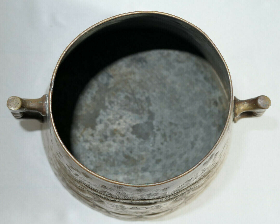 Antique Repoussé Chiselled Brass Pot with SALIES DE BEARN MOTTO, Wild Boar, Circa 1930