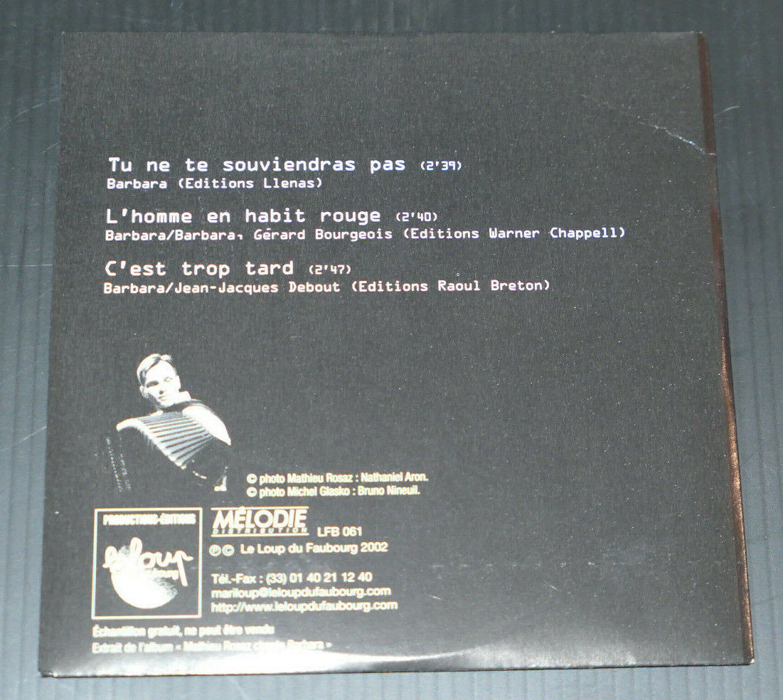 MAXI CD PROMO 3 TITRES MATHIEU ROSAZ CHANTE BARBARA