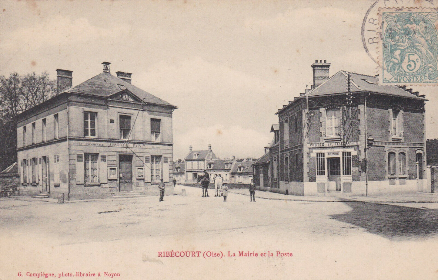 OLD POSTCARD CPA RIBECOURT (OISE) TOWN HALL AND POST OFFICE