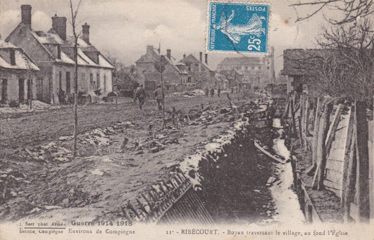 OLD POSTCARD CPA MILITARIA RIBECOURT BOYAU CROSSING THE VILLAGE... 