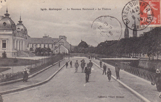 OLD POSTCARD CPA 29 QUIMPER THE NEW BOULEVARD THE THEATRE (1918) 