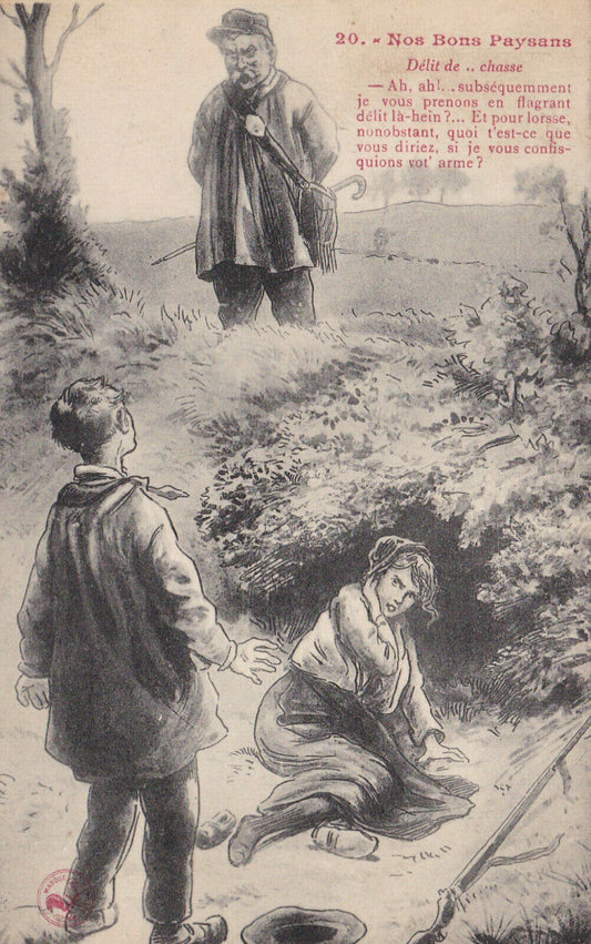 OLD POSTCARD CPA OUR GOOD FARMERS HUNTING OFFENCE 