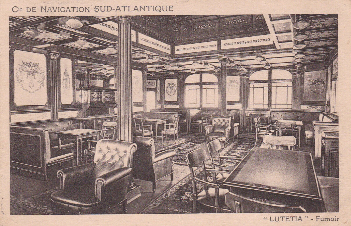 CARTE POSTALE ANCIENNE CPA CIE DE NAVIGATION SUD-ATLANTIQUE LUTETIA FUMOIR 1928