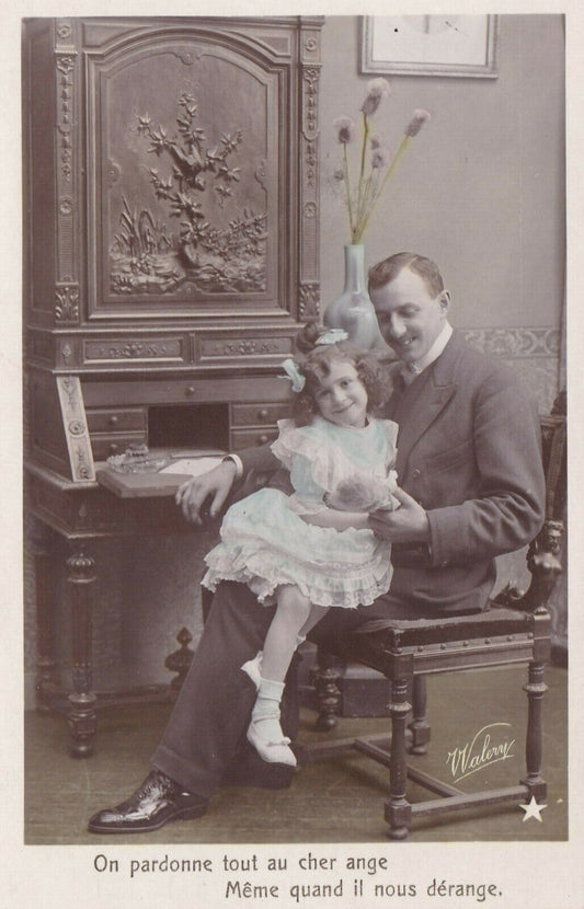 SERIE DE 4 CARTES POSTALES ANCIENNES CPA FANTAISIE JEUNE FILLE ET SON PAPA