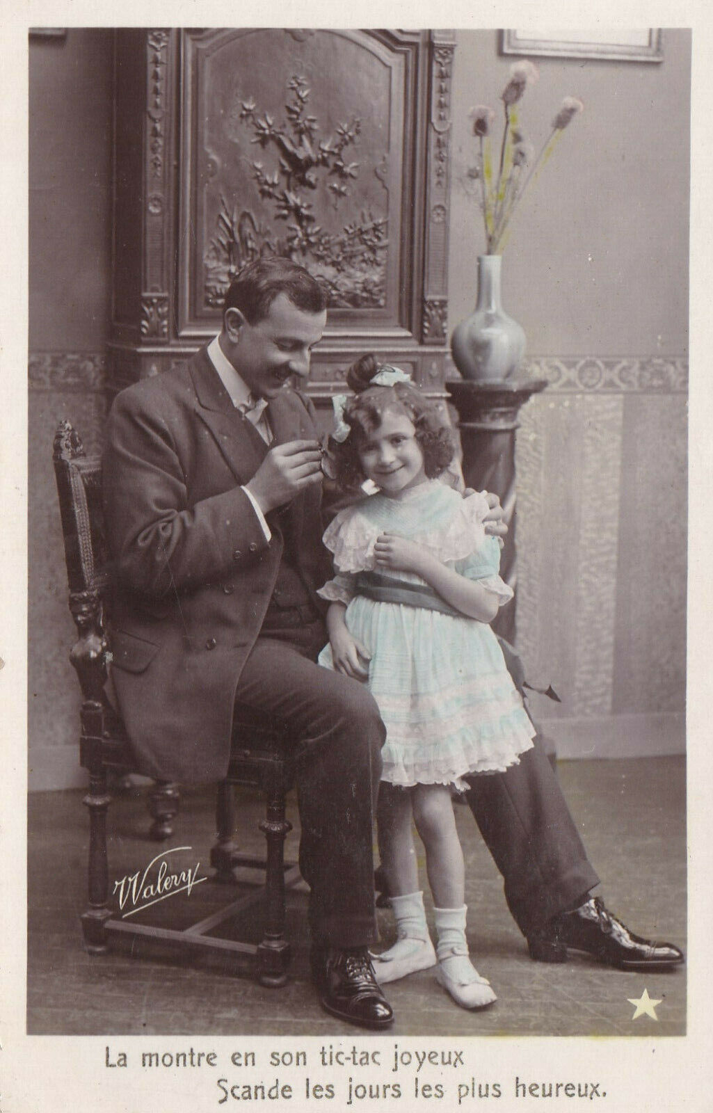 SERIES OF 4 OLD POSTCARDS CPA FANTASY YOUNG GIRL AND HER DAD 