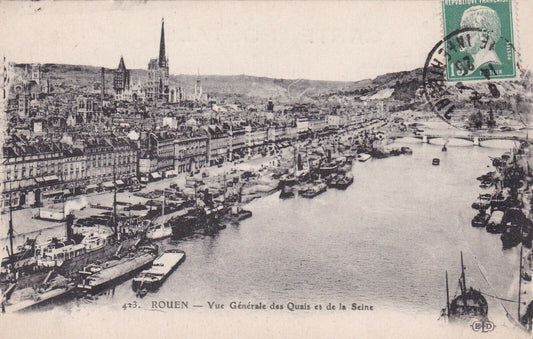 OLD POSTCARD CPA ROUEN GENERAL VIEW OF THE QUAYS AND THE SEINE 