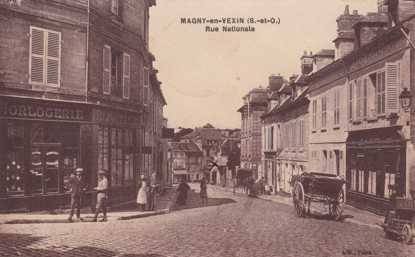 OLD POSTCARD CPA MAGNY-EN-VEXIN RUE NATIONALE (1937) 