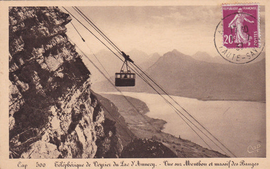 CARTE POSTALE ANCIENNE CPA TELEPHERIQUE DE VEYRIER DU LAC D'ANNECY (1937)