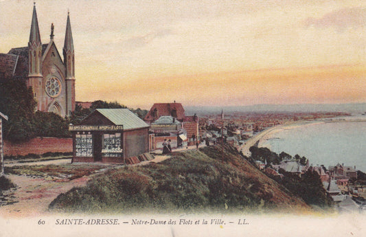 OLD POSTCARD CPA SAINTE-ADRESSE NOTRE-DAME DES FLOTS AND THE CITY 