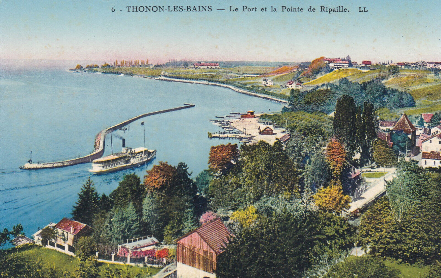 CARTE POSTALE ANCIENNE CPA THONON-LES-BAINS LE PORT ET LA POINTE DE RIPAILLE