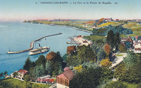 CARTE POSTALE ANCIENNE CPA THONON-LES-BAINS LE PORT ET LA POINTE DE RIPAILLE