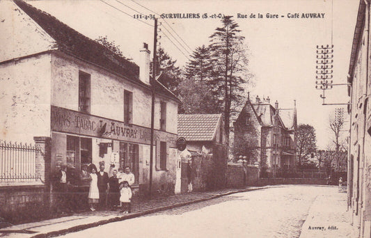 CARTE POSTALE ANCIENNE CPA SURVILLIERS RUE DE LA GARE CAFE AUVRAY (1934)