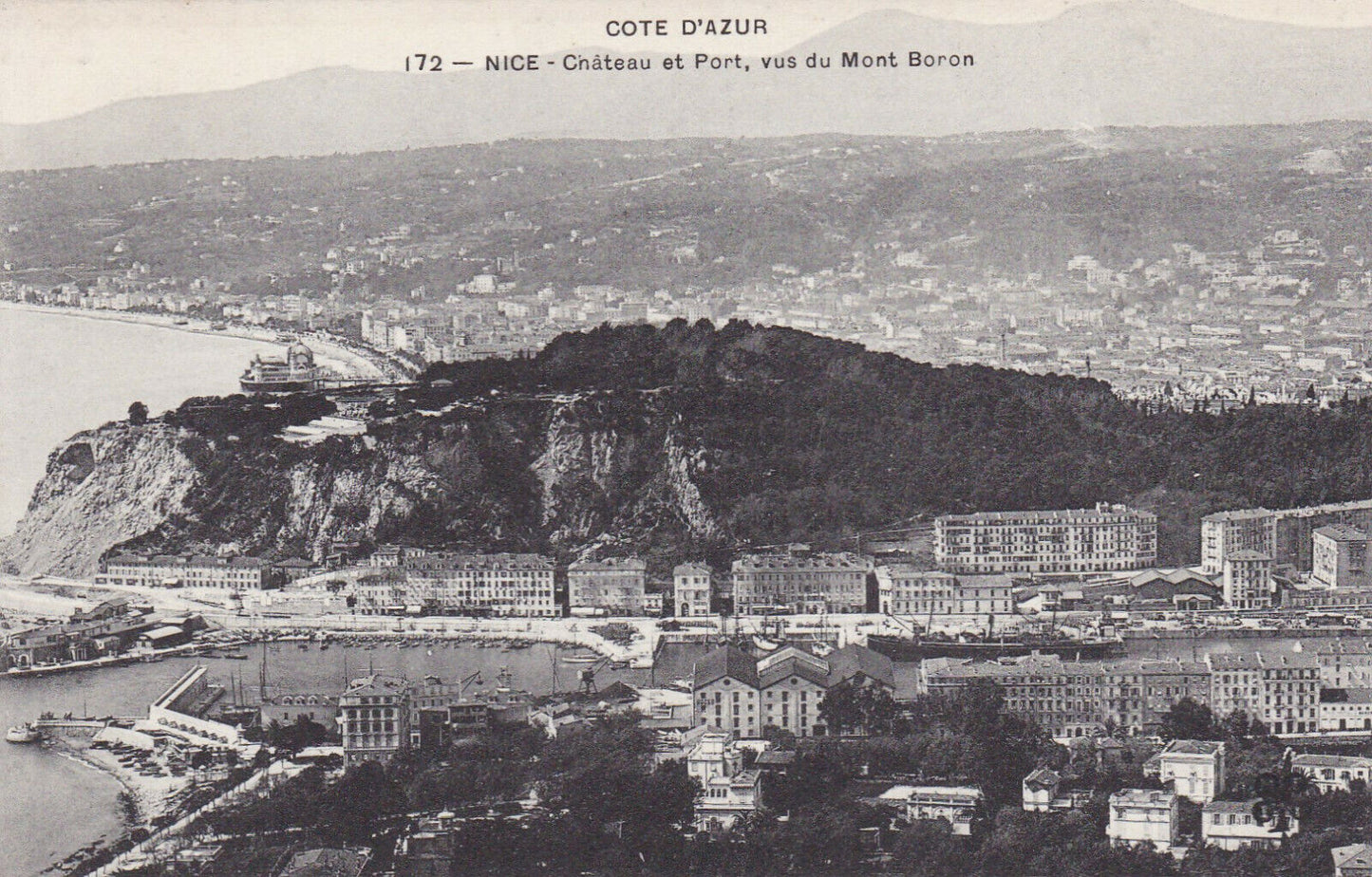 OLD POSTCARD CPA NICE CHATEAU AND PORT SEEN FROM MONT BORON 