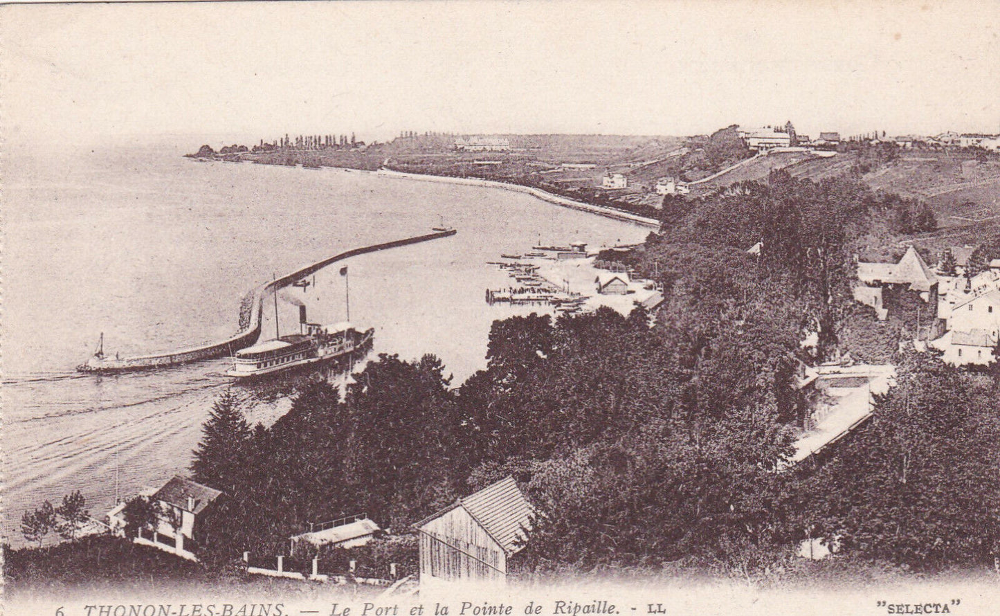 CPA CARTE POSTALE ANCIENNE THONON-LES-BAINS LE PORT ET LA POINTE DE RIPAILLE