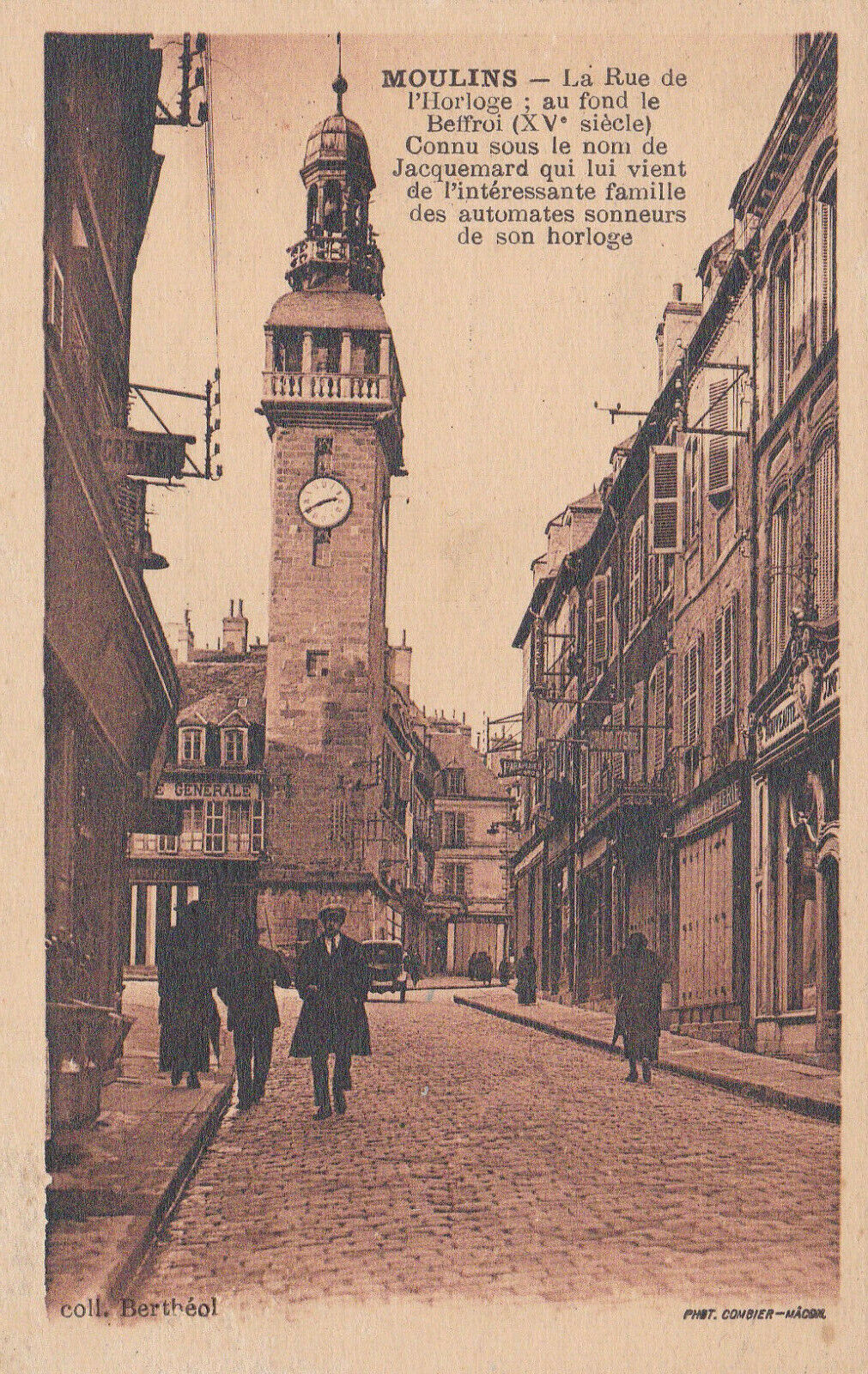 OLD POSTCARD CPA MOULINS CLOCK STREET (1932) 