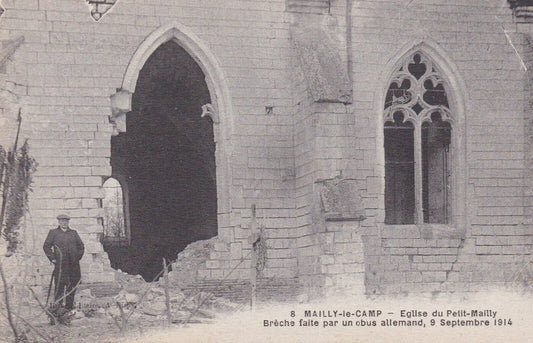 CARTE POSTALE ANCIENNE CPA MAILLY-LE-CAMP EGLISE DU PETIT-MAILLY BRECHE FAITE...
