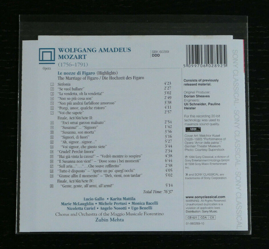 CD MOZART / LE NOZZE DI FIGARO / HIGHLIGHTS / ZUBIN MEHTA