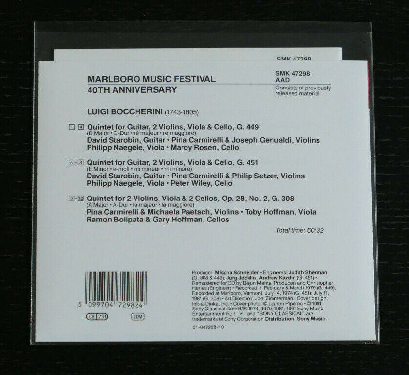 CD BOCCHERINI QUINTETS / MARLBORO MUSIC FESTIVAL 40TH ANNIVERSARY / 1991