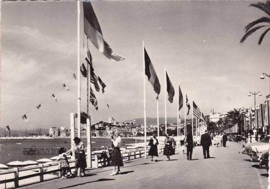 CARTE POSTALE CPSM NOIR & BLANC / CANNES LA PROMENADE DE LA CROISETTE LE SUQUET