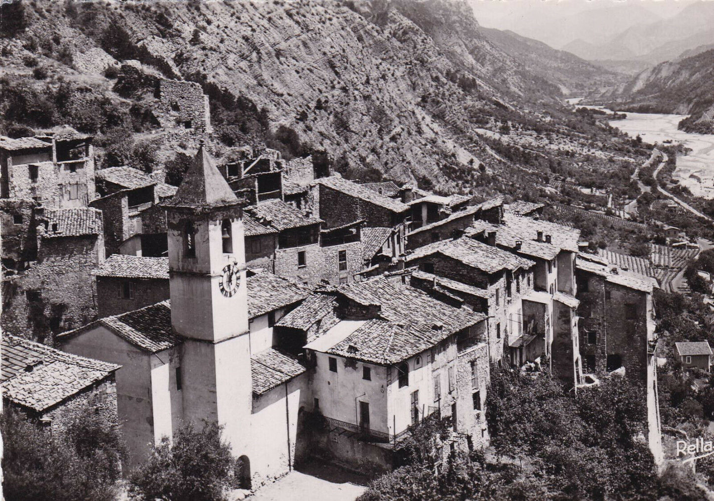 CPSM BLACK &amp; WHITE POSTCARD / TOUET-SUR-VAR THE OLD VILLAGE (1951) 