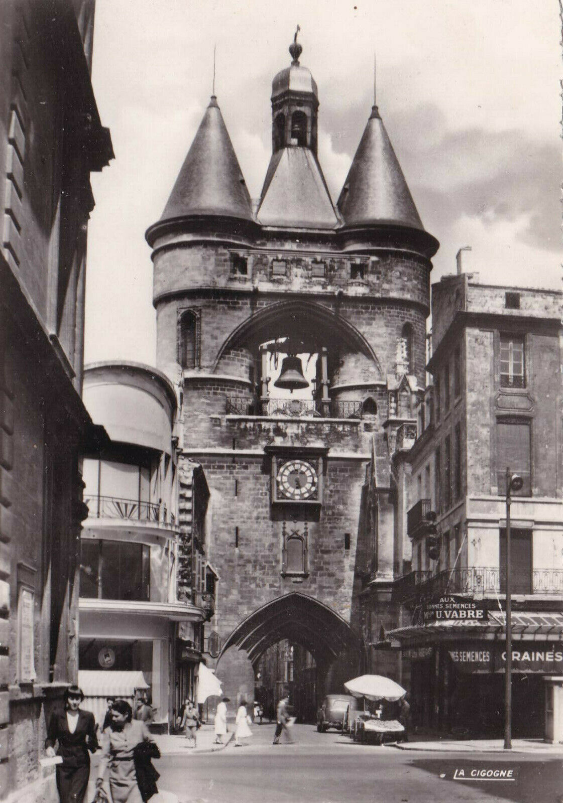 CPSM BLACK &amp; WHITE POSTCARD / BORDEAUX THE BIG CLOCHE (1957) 