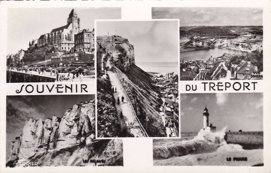 CPSM BLACK AND WHITE POSTCARD / SOUVENIR LE TREPORT (1957) 