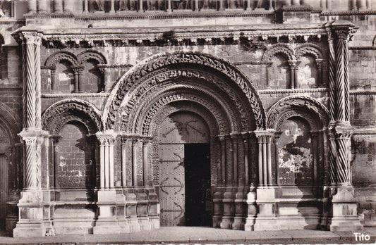 CPSM BLACK &amp; WHITE POSTCARD / BORDEAUX THE SAINTE-CROIX CHURCH 12TH CENTURY PORTAL 