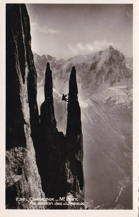 CPSM BLACK &amp; WHITE POSTCARD / CHAMONIX MONT BLANC ASCENT OF THE TWINS 